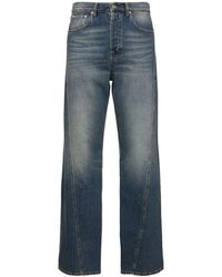 Lanvin - 23.5Cm Loose Twisted Cotton Denim Jeans - Lyst