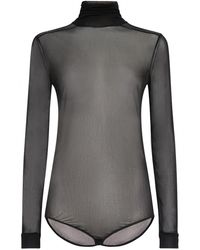 Maison Margiela - Sheer Viscose Jersey T-Neck Bodysuit - Lyst