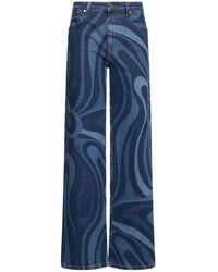 Emilio Pucci - Printed Denim Mid Rise Wide Jeans - Lyst