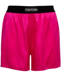 Tom Ford - Shorts In Raso Di Seta Con Logo - Lyst