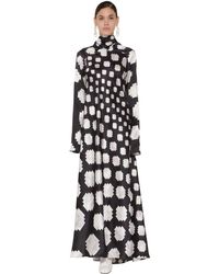 Marni Robe Longue En Satin Imprimé Col Roulé - Noir