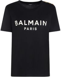 Balmain - T-shirt in cotone con logo - Lyst