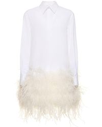 Valentino - Feathered Cotton Poplin Mini Shirt Dress - Lyst