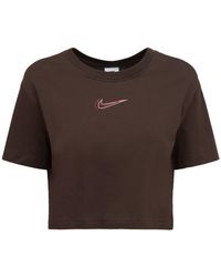 Nike Kurzes T-shirt Aus Baumwolle Mit Logo - Braun