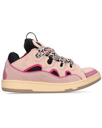 Lanvin Curb Leather And Mesh Low-top Sneakers - Pink