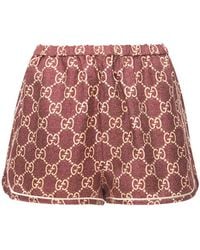 Gucci - Logo Print Silk Twill Shorts - Lyst