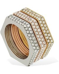 Burberry Set Of 3 Bolt Crystal Ring - Metallic