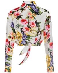 Dolce & Gabbana - Kurzes Hemd Aus Baumwollpopeline Mit Blumendruck - Lyst
