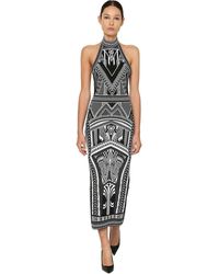 Balmain Lange Kleid Aus Jacquardstrick - Schwarz