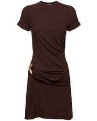 Ferragamo - Draped Viscose Blend Jersey Mini Dress - Lyst