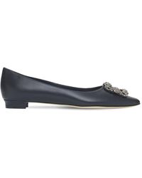 Manolo Blahnik - 10mm Hangisi Leather Flats - Lyst