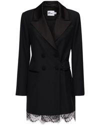 Self-Portrait Blazerkleid Aus Wollmischkrepp Und Spitze - Schwarz