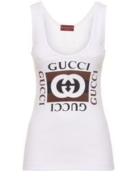 Gucci - Tank top in cottone a costine stampa - Lyst