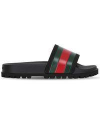 Gucci Rubber Striped Web Slide Sandals in Black for Men | Lyst