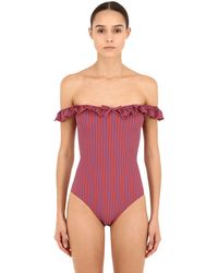 Solid & Striped Bañador Entero De Algodón Seersucker - Morado