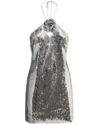 Magda Butrym - Sequined Halter Neck Mini Dress W/ Rose - Lyst