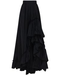 Max Mara Asymmetric Ruffled Taffeta Skirt - Black
