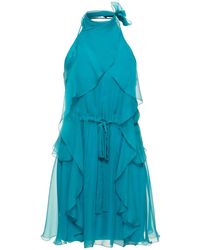 Alberta Ferretti - Draped Silk Chiffon Mini Halter Dress - Lyst