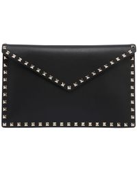 Valentino - Pochette enveloppe en cuir Rockstud - Noir