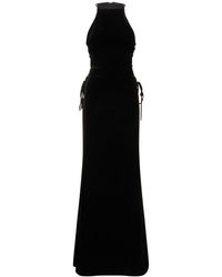 Alessandra Rich - Lace-up Halterneck Velvet Gown - Lyst