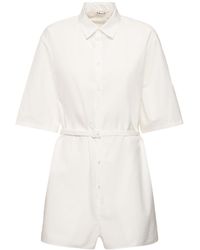 AURALEE - Short Sleeve Buttoned Cotton Jumpsuit - Lyst