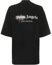 Palm Angels - T-shirt rhinestones in cotone nera - Lyst