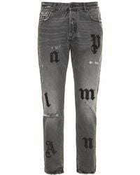 Palm Angels - Jeans in denim di cotone con logo - Lyst
