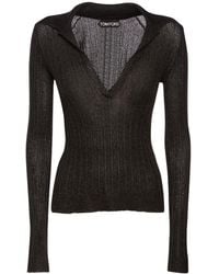 Tom Ford - Lurex Ribbed Knit Long Sleeve Polo - Lyst
