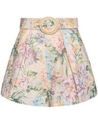 Zimmermann - Halliday Printed Linen Tuck Shorts - Lyst