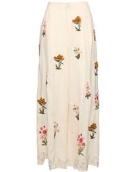 Agua Bendita - Femme Pantalon Palazzo En Lin Brodé Piñon - Lyst