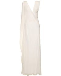 Alberta Ferretti - Draped Silk Chiffon Long Dress - Lyst