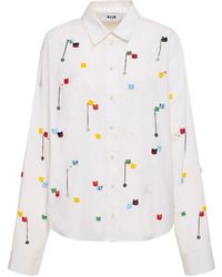 MSGM - Embellished Cotton Poplin Shirt - Lyst