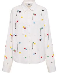 MSGM - Camicia in popeline di cotone con decorazioni - Lyst