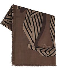 Totême Knotted Monogram Printed Silk Scarf in Metallic