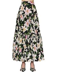 Dolce & Gabbana Falda Maxi De Popelina De Algodón Con Estampado - Multicolor