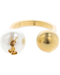 Saint Laurent Bague Boule Ysl Ring W/ Imitation Pearl - Metallic