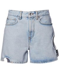 Save 58% Off-White c/o Virgil Abloh Blue Fringed Denim Shorts Womens Clothing Shorts Jean and denim shorts 