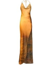 Roberto Cavalli - Damen Langes, Bedrucktes Seidensatinkleid - Lyst