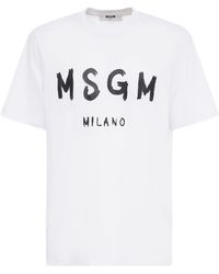 MSGM - Logo Print Cotton Jersey T-shirt - Lyst