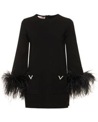 Valentino - Stretch Cady Long Top W/feathers - Lyst