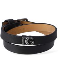 Dolce & Gabbana - Wickelarmband Aus Leder Mit Dg-logo - Lyst
