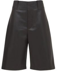 Bottega Veneta Wide Leg Leather Bermuda Shorts - Black