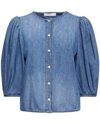 Chloé - Cotton & Linen Denim Puff Sleeve Shirt - Lyst