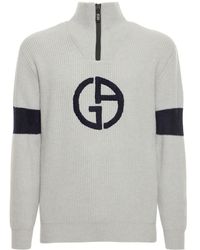 Giorgio Armani Kurzreißverschluss-pullover Mit Neve-logo - Grau