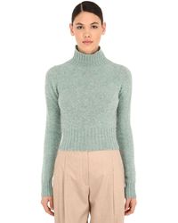 Victoria Beckham Cropped Wool Knit Sweater - Blue