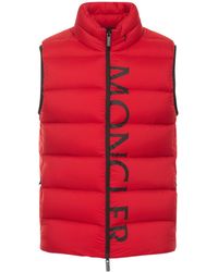 Moncler Amak Brand-print Relaxed-fit Shell-down Gilet - Red