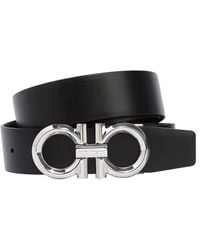 Ferragamo 35mm Breiter, Wendbarer Gürtel Aus Leder "diamond" - Schwarz