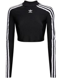 adidas Originals - 3 Stripe Cropped Long Sleeve T-shirt - Lyst