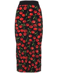 Dolce & Gabbana - Technical Jersey Calf-length Skirt With Elasticated Band With Logo And Cherry Print - Lyst