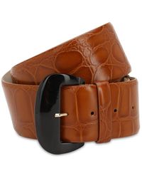 Max Mara 55mm Faux Crocodile Belt - Brown